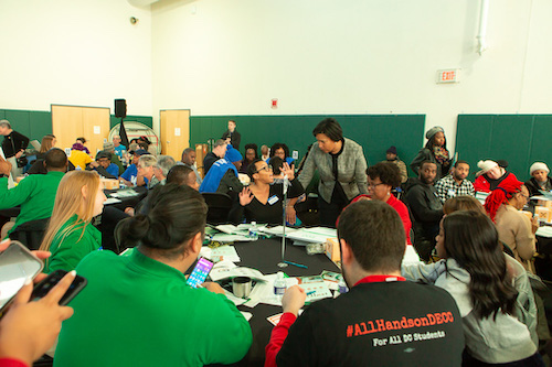 D.C. Mayor Muriel Bowser engages residents during a budget engagement forum at the Kenilworth Recreation Center in Northeast on Feb. 22. (Ulrich Fonou/The Washington Informer)