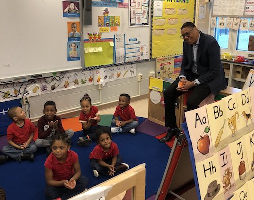 D.C. Public Schools Chancellor Lewis Ferebee visits Martin Luther King Jr. Elementary School in Southeast on Feb. 6. (Courtesy of Ferebee via Twitter)