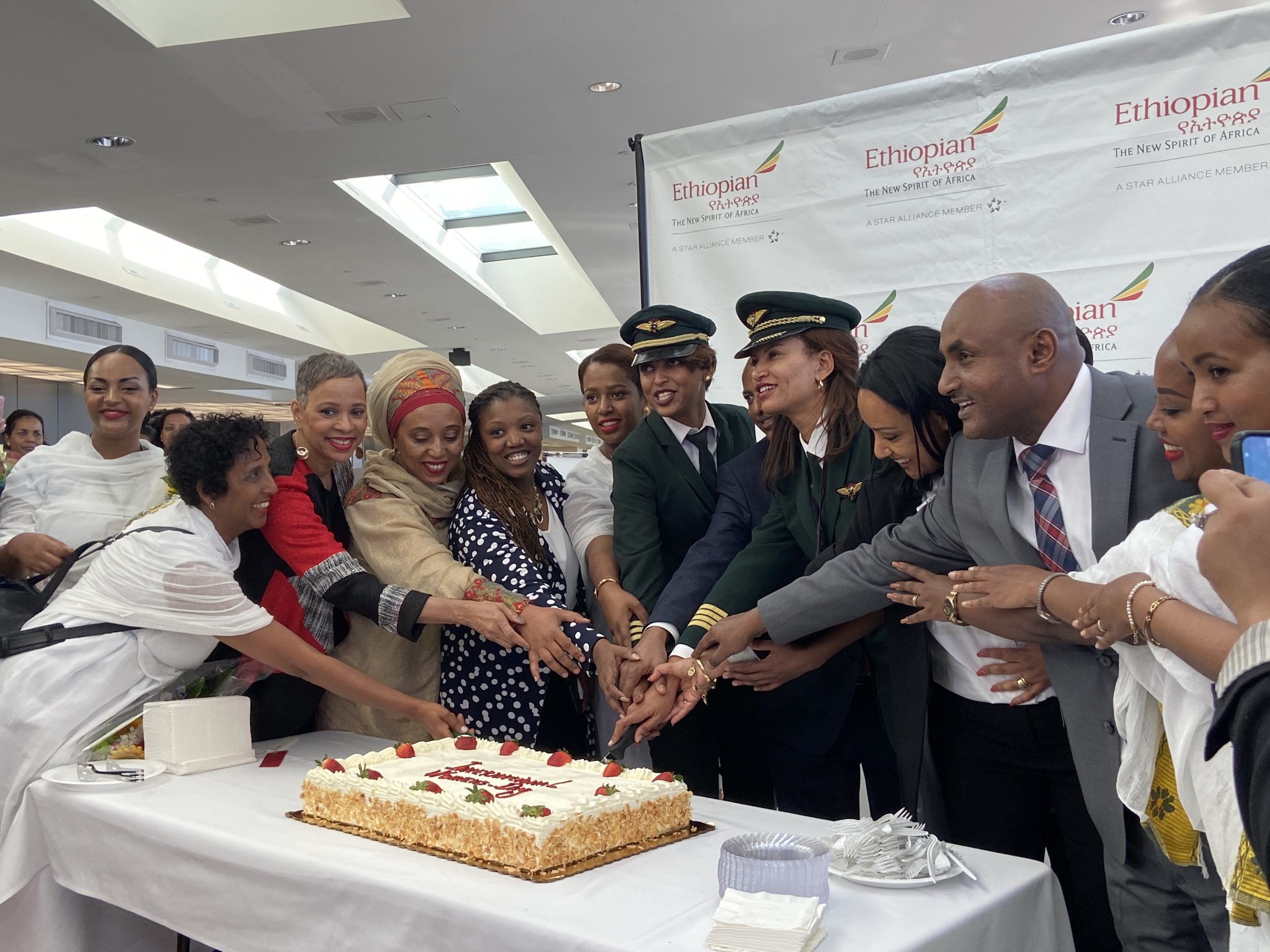 International Women's Day is celebrated by Ethiopian and D.C. officials and members of the all-female crew of Ethiopian Airlines at Dulles International Airport on Sunday, March 7.