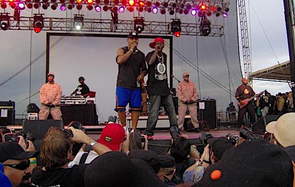 **FILE** Chuck D (left) and Flavor Flav of Public Enemy performs at the Vegoose music festival in Las Vegas on Oct. 27, 2007. (Brett Corkill via Wikimedia Commons)