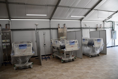 Adventist HealthCare Fort Washington Medical Center began to house coronavirus patients inside one of three tents on its site on April 18. (Anthony Tilghman/The Washington Informer)
