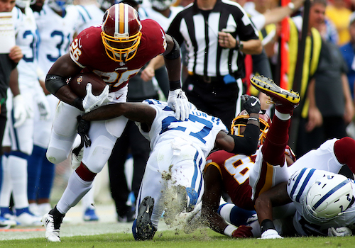 Washington Redskins running back Adrian Peterson is buying in on new head coach Ron Rivera and prepares for the 2020 campaign despite offseason challenges. (Daniel Kucin Jr./The Washington Informer)