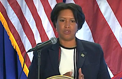 D.C. Mayor Muriel Bowser presents her fiscal 2021 budget proposal during a May 18 press conference.
