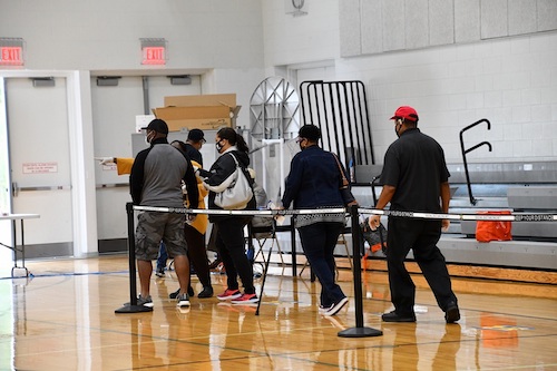 Residents line up to vote at the Southern Regional Technology and Recreation Complex in Fort Washington, Maryland, on June 2, the day of the state's primary election. (Anthony Tilghman/The Washington Informer)