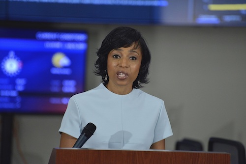 Prince George's County Executive Angela Alsobrooks gives an update on the county's coronavirus cases during a July 9 press conference at the county's Office of Emergency Management in Landover, Maryland. (Rob Roberts/The Washington Informer)