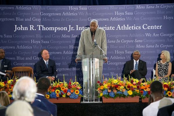 John Thompson Jr. in September 2015 when the United States Basketball Writers Association announced him as the first winner of the Dean Smith Award, named in honor of the legendary North Carolina coach (Courtesy of Georgetown University)