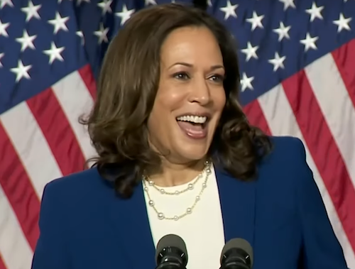Sen. Kamala Harris, presumed Democratic presidential nominee Joe Biden's choice as running mate, speaks during a campaign event at Alexis Dupont High School in Wilmington, Del., on Aug. 12 to announce Biden's selection of Harris.