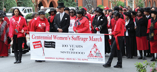 Delta Sigma Theta Sorority Inc. reenacts a suffrage march. (File photo)