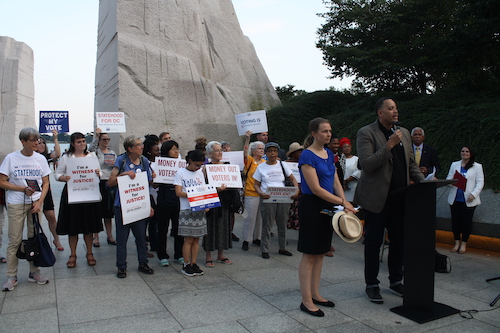 A vigil held at the Martin Luther King Jr. Memorial in southwest D.C. on the anniversary of the Voting Rights Act in August 2019 (Courtesy of theglobepost.com)