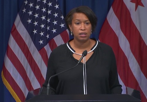 D.C. Mayor Muriel Bowser, speaking during a recent press conference, asked business owners to call police to enforce the coronavirus mask order. (Courtesy of WUSA)