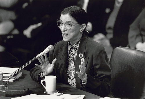 Ruth Bader Ginsburg speaking into microphone at Senate confirmation hearing for her appointment to the Supreme Court in 1993. (loc.gov)