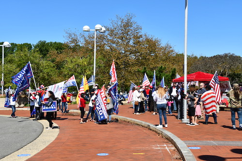 Trump supporters disrupt an early voting site in Fairfax County on Sept. 19. (Anthony Tilghman/The Washington Informer)