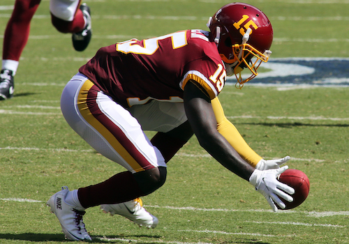Though Washington Football Team wide receiver Steven Sims corralled three receptions for 53 yards, he gave up possession on a costly fumble that took momentum away from the Burgundy and Gold in the first half. (Daniel Kucin Jr./The Washington Informer)