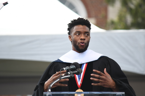 **FILE** Chadwick Boseman gives the 2018 commencement address at his alma mater, Howard University. (Roy Lewis/The Washington Informer)