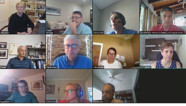 Members of the Maryland Board of Elections and other officials during a virtual meeting on Aug. 28