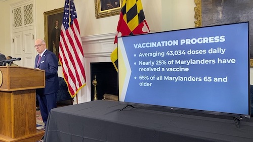 Maryland Gov. Larry Hogan speaks during a March 18 press briefing in Annapolis to give an update on the state response to the coronavirus pandemic. (William J. Ford/The Washington Informer)