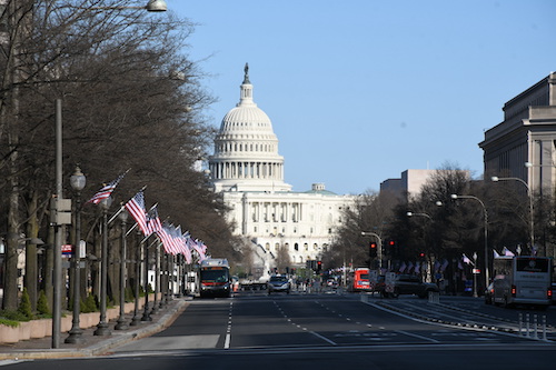 The 51-star flags lining Pennsylvania Avenue aim to bring attention to the District of Columbia's quest to become the 51st state. (Roy Lewis/The Washington Informer)