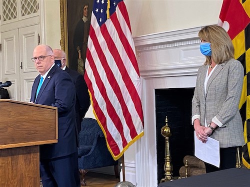 Maryland Gov. Larry Hogan speaks during a March 9 press briefing in Annapolis to give an update on the state response to the coronavirus pandemic. (William J. Ford/The Washington Informer)