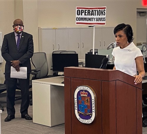 Prince George's County Executive Angela Alsobrooks speaks during a March 11 press conference on the county's response to the coronavirus pandemic. (William J. Ford/The Washington Informer)