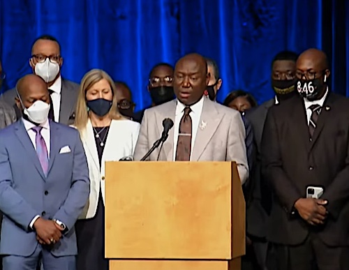Civil rights attorney Ben Crump speaks during a March 12 press conference to announce a $27 million settlement in a wrongful-death lawsuit with the city of Minneapolis and the family of George Floyd, who was killed while in police custody in May 2020. Crump is one of several attorney representing the family.