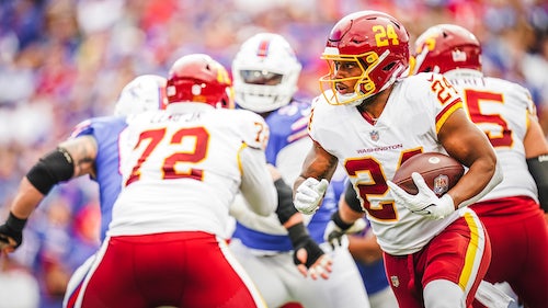 Antonio Gibson runs the ball to the left against the Buffalo Bills on Sept. 26. (Photo courtesy Washington Football Team)