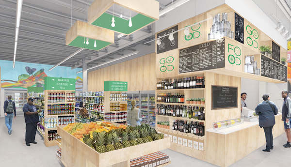 An artist's rendering of the interior of Good Food Markets' new Seat Pleasant, Maryland, location on Central Avenue (Courtesy of Good Food Markets)
