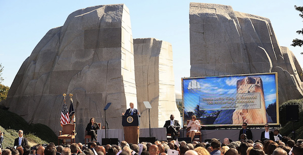 President Joe Biden and Vice President Kamala Harris attend the 10th anniversary of the dedication of the Martin Luther King Jr. Memorial in northwest D.C. on Oct. 21. (Courtesy photo)