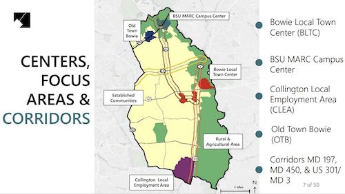A map outlines the areas for a proposed master plan to enhance the Bowie-Mitchellville corridor in Prince George’s County. (Screen shot: Courtesy of Maryland-National Capital Park and Planning Commission)