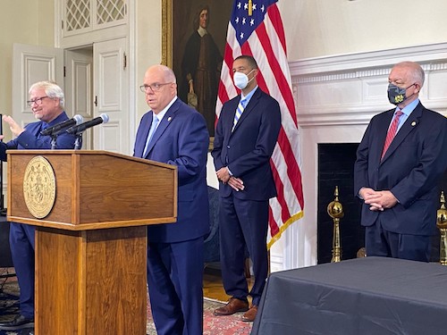 Maryland Gov. Larry Hogan speaks during an Oct. 7 press conference in Annapolis to announce plans to invest portions of the state's $2.5 billion budget surplus in tax relief for retirees, underserved residents and the state's rainy day fund. (William J. Ford/The Washington Informer)