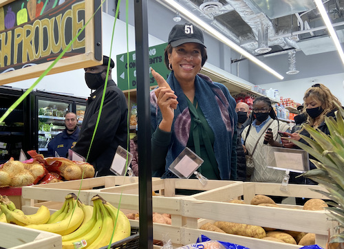 D.C. Mayor Muriel Bowser joins Ward 8 residents at the grand opening of the Good Foods Market in the Southwest community of Bellevue on Nov. 13. (DR Barnes/The Washington Informer)