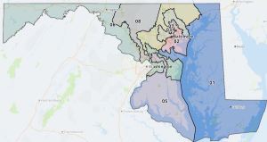A Maryland Legislative Redistricting Advisory Commission recommended approval of this congressional map to extend the more conservative 1st Congressional District across the Chesapeake Bay Bridge into portions of Anne Arundel County with more Democratic neighborhoods. The legislature will review this and other congressional maps during a special legislative session on Dec. 6. (Courtesy of Maryland General Assembly)