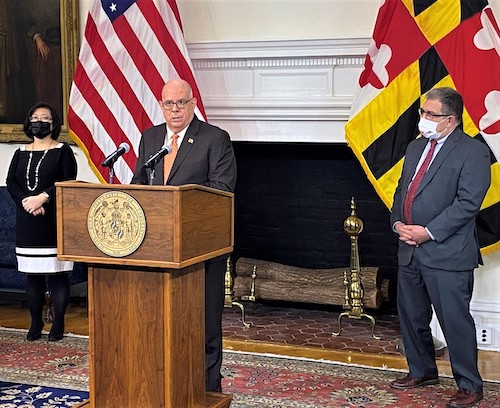 Maryland Gov. Larry Hogan speaks during a Dec. 1 press briefing in Annapolis to give an update on the state response to the coronavirus pandemic. (William J. Ford/The Washington Informer)