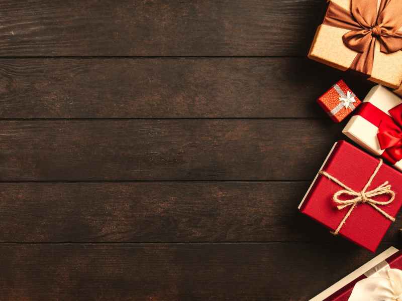 red white and brown gift boxes