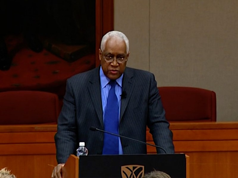 **FILE** Robert Holland Jr. speaks to students at Wake Forest University's School of Business in Winston-Salem, North Carolina, in 2010. (Screen shot courtesy of Wake Forest University)