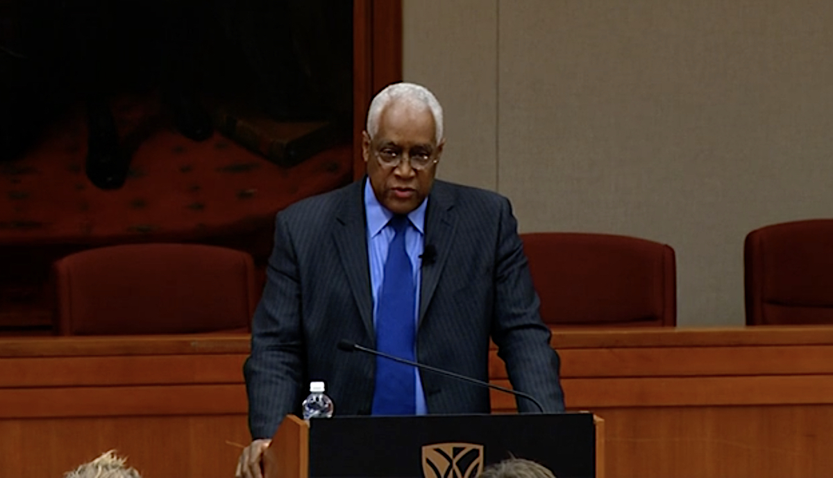 **FILE** Robert Holland Jr. speaks to students at Wake Forest University's School of Business in Winston-Salem, North Carolina, in 2010. (Screen shot courtesy of Wake Forest University)