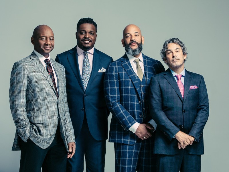 From left: Legendary jazz saxophonist Branford Marsalis will bring his namesake quartet to The Barn at Wolf Trap for two shows on Jan.26-27. Pictured with Marsalis are drummer Justin Faulkner, bassist Eric Revis and pianist Joey Calderazzo. (Courtesy photo)