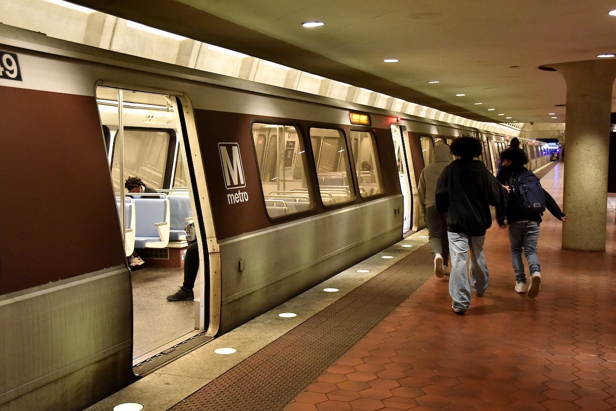 A Red Line train prepares to leave the Glenmont Metro station in Silver Spring, Maryland, on March 24. (Robert R. Roberts/The Washington Informer)