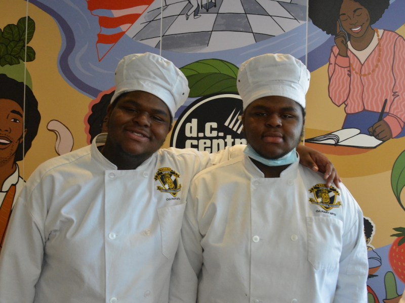 Culinary students Laynard Hairston and his twin brother Laymont are part of Ballou's winning team with (not pictured) Nevaeh Mclamore and Hassan Coles, winning first place at the DC ProStart Invitational held at THEARC in Southeast on March 29. (Roy Lewis/The Washington Informer)