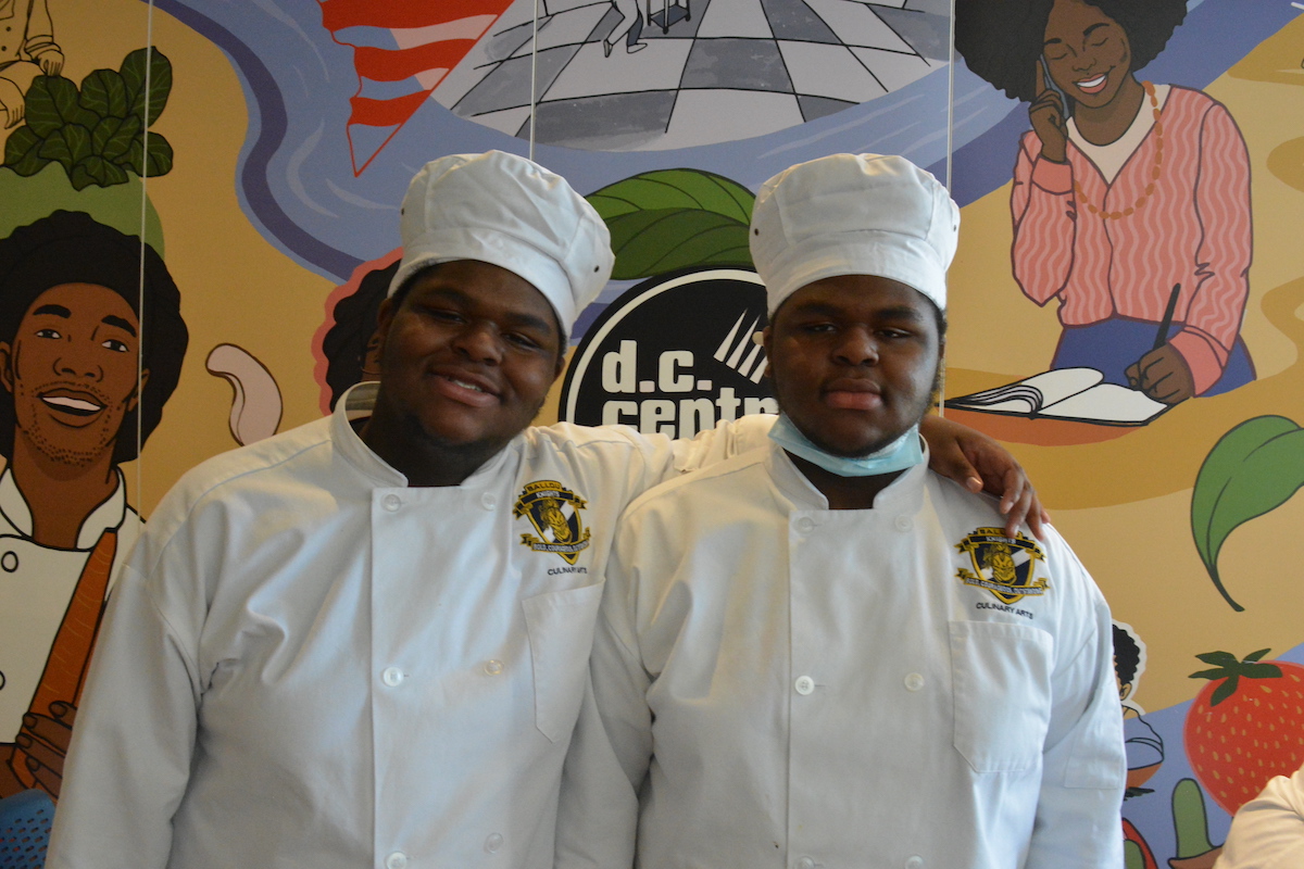 Culinary students Laynard Hairston and his twin brother Laymont are part of Ballou's winning team with (not pictured) Nevaeh Mclamore and Hassan Coles, winning first place at the DC ProStart Invitational held at THEARC in Southeast on March 29. (Roy Lewis/The Washington Informer)