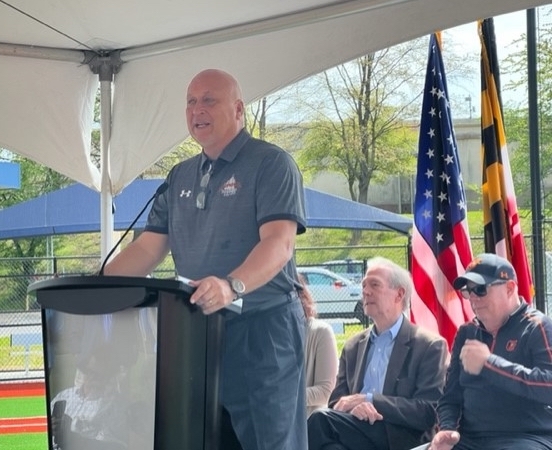 Baseball great Cal Ripken Jr. speaks during an April 22 ribbon-cutting ceremony at a youth development park in Palmer Park, Maryland, on land owned by the Prince George's County Police Department. (Anthony Tilghman/The Washington Informer)