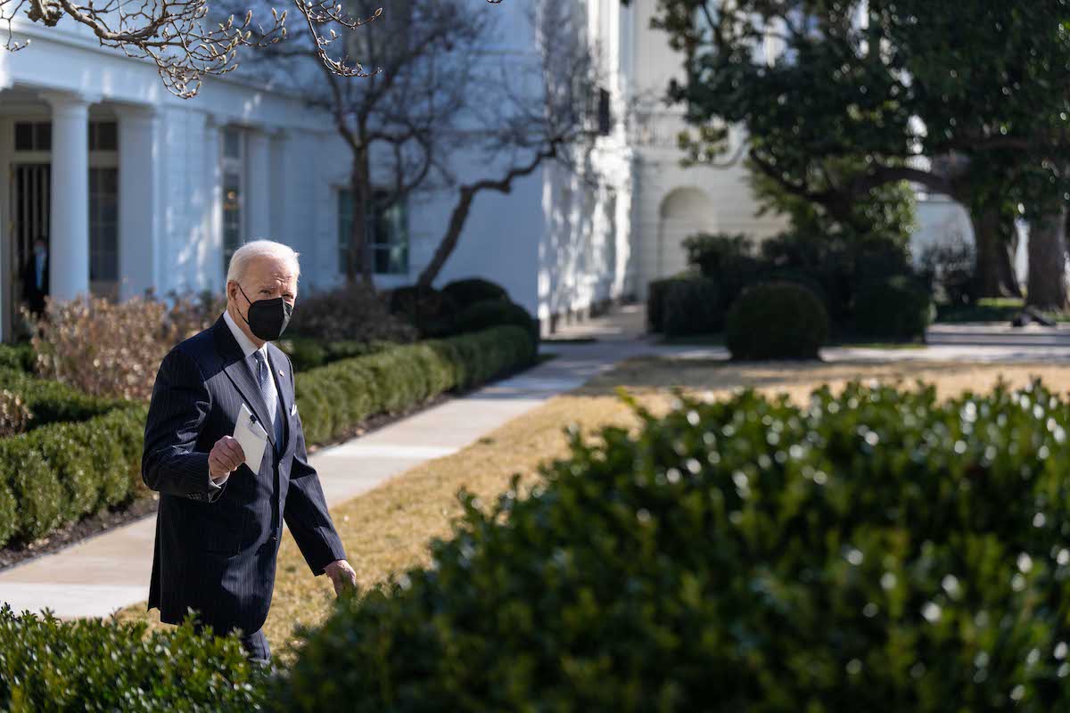 **FILE** President Joe Biden walks through the White House Rose Garden, Wednesday, February 16, 2022, to the Oval Office.(Official White House Photo by Adam Schultz)