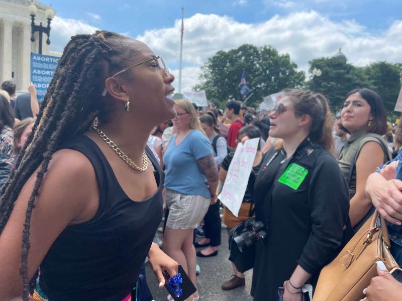 Demonstrators converge outside the Supreme Court building in D.C. on June 24 after it was announced that the court overturned Roe v. Wade. (Roy Lewis/The Washington Informer)