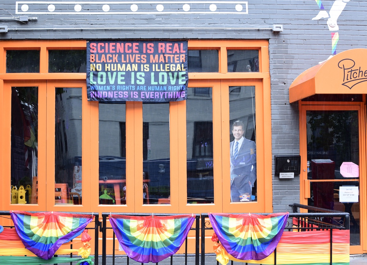 Pride Month began as a protest against police brutality when police raided the Stonewall Inn in Greenwich Village in New York, a gay bar, on June 28, 1969. President Clinton issued a formal proclamation in June 1999 recognizing the month of June as LGBTQ+ Pride Month. Restaurants and bars in neighborhoods throughout D.C. decorate and celebrate Pride Month. (Alicia Butler-Adams/The Washington Informer)