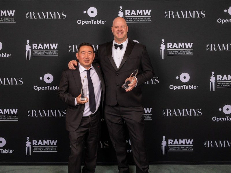 Danny Lee and Scott Drewno, co-owners and chefs of The Fried Rice Collective, received the top award as Restaurateur of the Year during the 2022 RAMMYS held recently at the Walter E. Washington Convention Center. (Courtesy of RAMW)