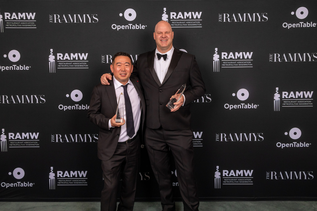Danny Lee and Scott Drewno, co-owners and chefs of The Fried Rice Collective, received the top award as Restaurateur of the Year during the 2022 RAMMYS held recently at the Walter E. Washington Convention Center. (Courtesy of RAMW)