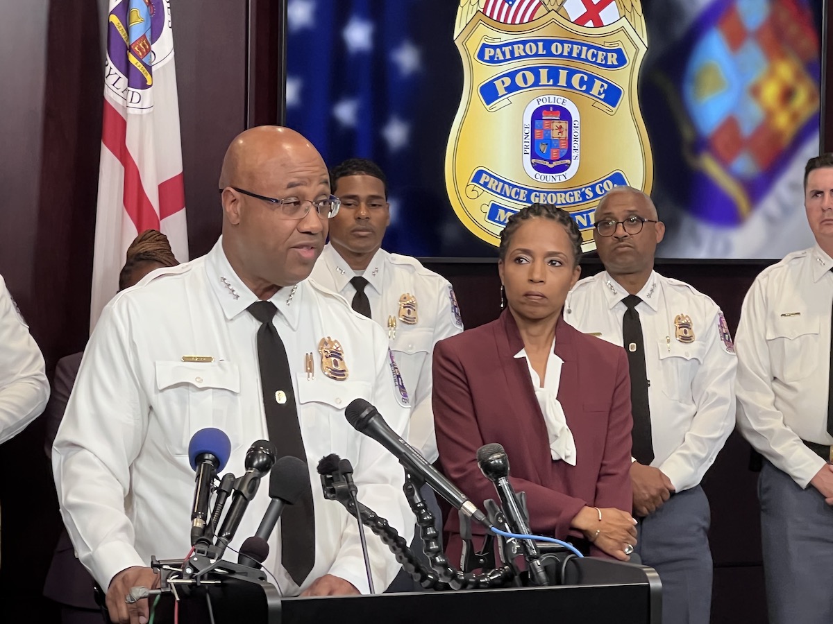 Prince George's County Police Chief Malik Aziz speaks during a joint press conference with County Executive Angela Alsobrooks on the rise of crime in the county and across the region at the police department headquarters in Upper Marlboro on Sept. 5. (Shevry Lassiter/The Washington Informer)