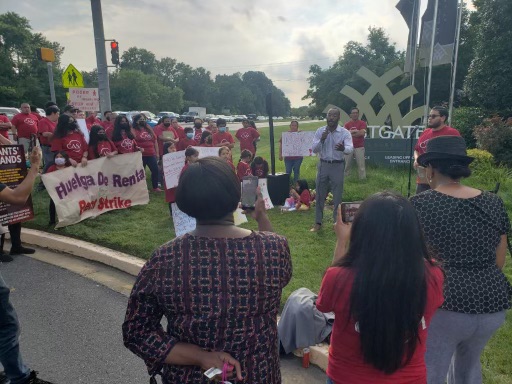 At-large Laurel City Council member Martin Mitchell and CASA rally against high rents and poor service at Laurel's Westgate apartments. (Richard D. Elliott/The Washington Informer)