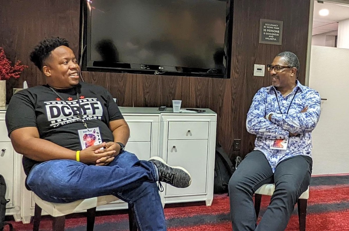 The recent DC Black Film Festival included a discussion among movie critics on recent changes in how films are both reviewed and seen by cinema lovers. Participants included Kevin Sampson (left), executive director, DC Black Film Festival, and Tim Gordon, Washington DC Film Critics Association president, executive director of the LightReel Film Festival and co-founder/director of the Black Reel Awards. Sampson and Gordon also serve as members of the Critics Choice Association. (Brenda C. Siler/The Washington Informer)