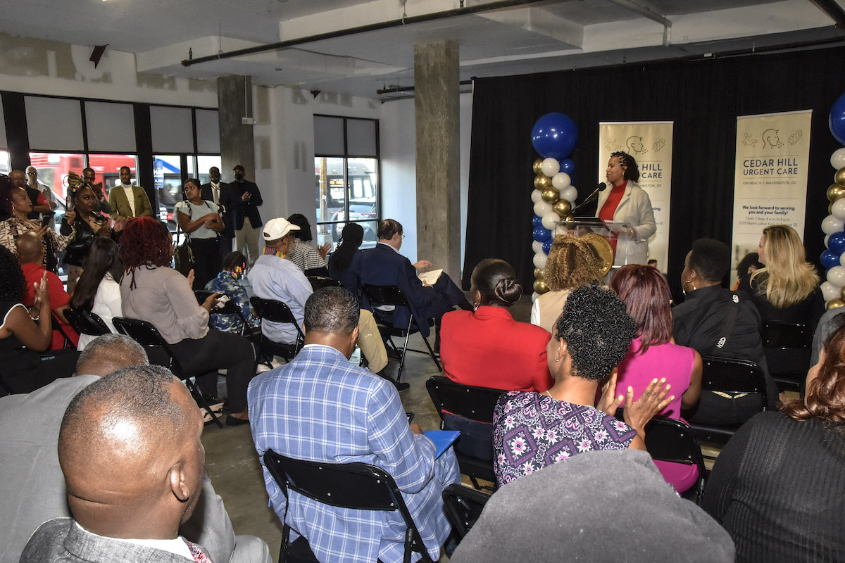 D.C. Mayor Muriel Bowser delivers remarks during the opening of the Cedar Hill Urgent Care Center in Southeast on Oct. 7. (Robert R. Roberts/The Washington Informer)