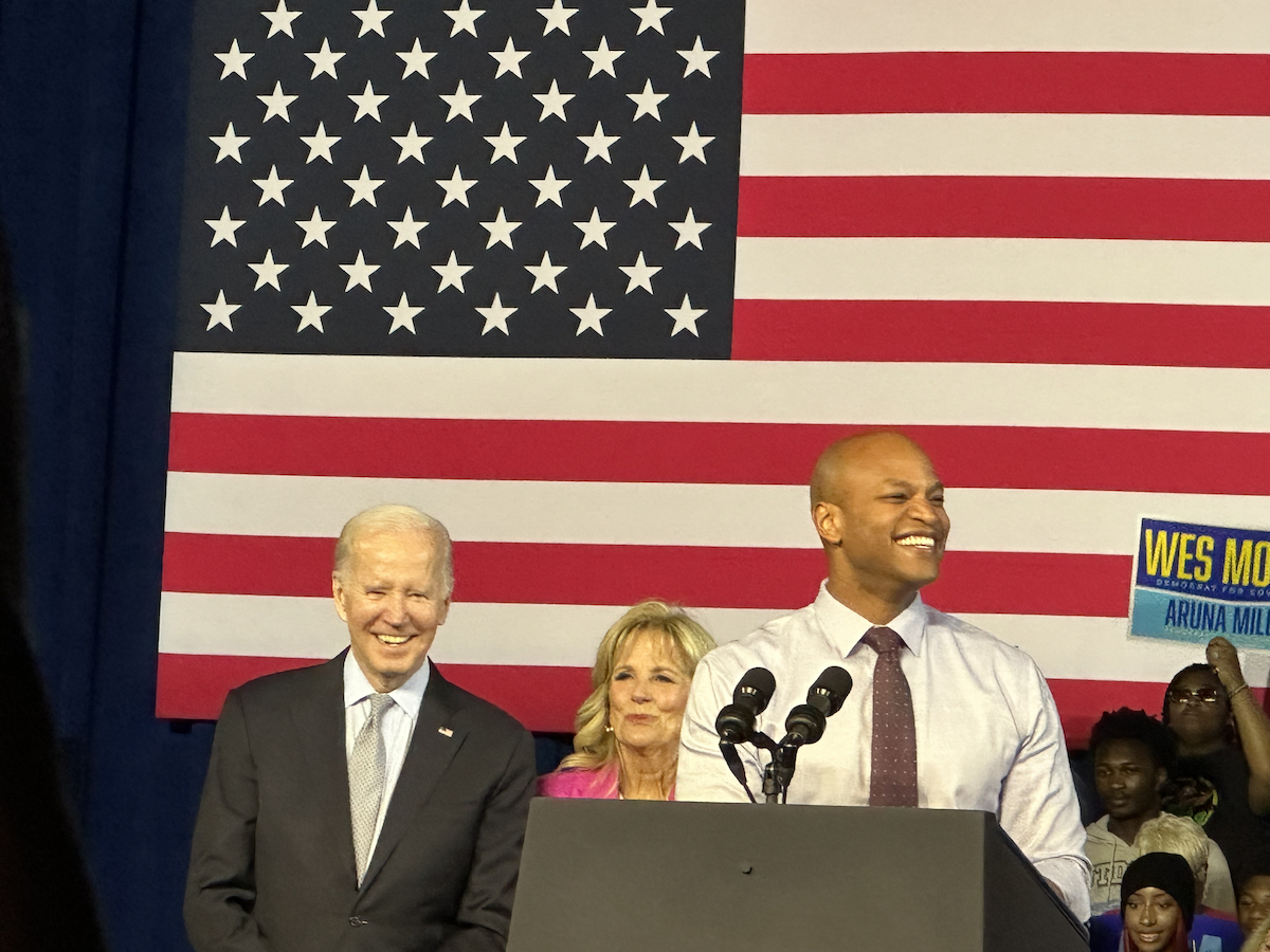 Maryland Gov.-elect Wes Moore, pictured with President Biden at a rally shortly before Election Day (Anthony Tilghman/The Washington Informer)